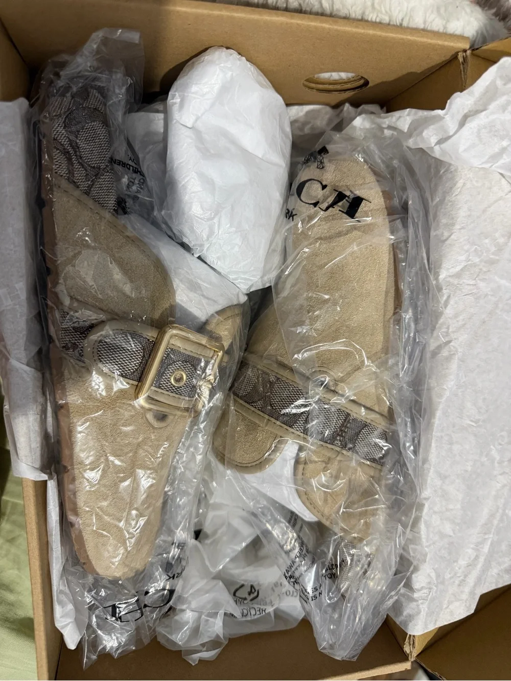 Coach Arch Buckle Sue Clog Shoes in Oat